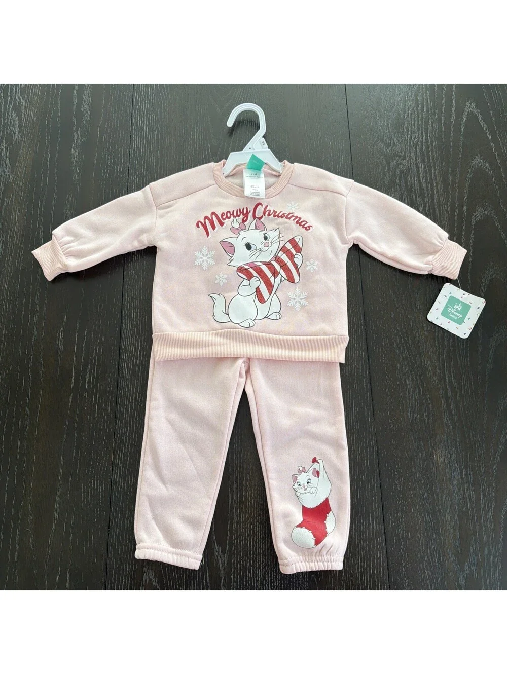 Disney Aristocats - Pink Meowy Christmas Baby Sweater Set-12M